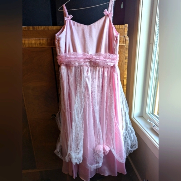 Pink Ruffled Tiered Gown with lace cardigan - Picture 4 of 8